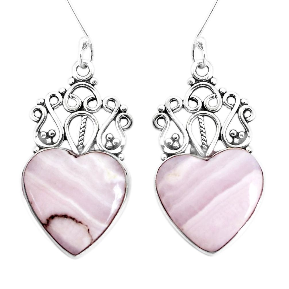 14.88cts natural pink lace agate 925 sterling silver heart love earrings p34882