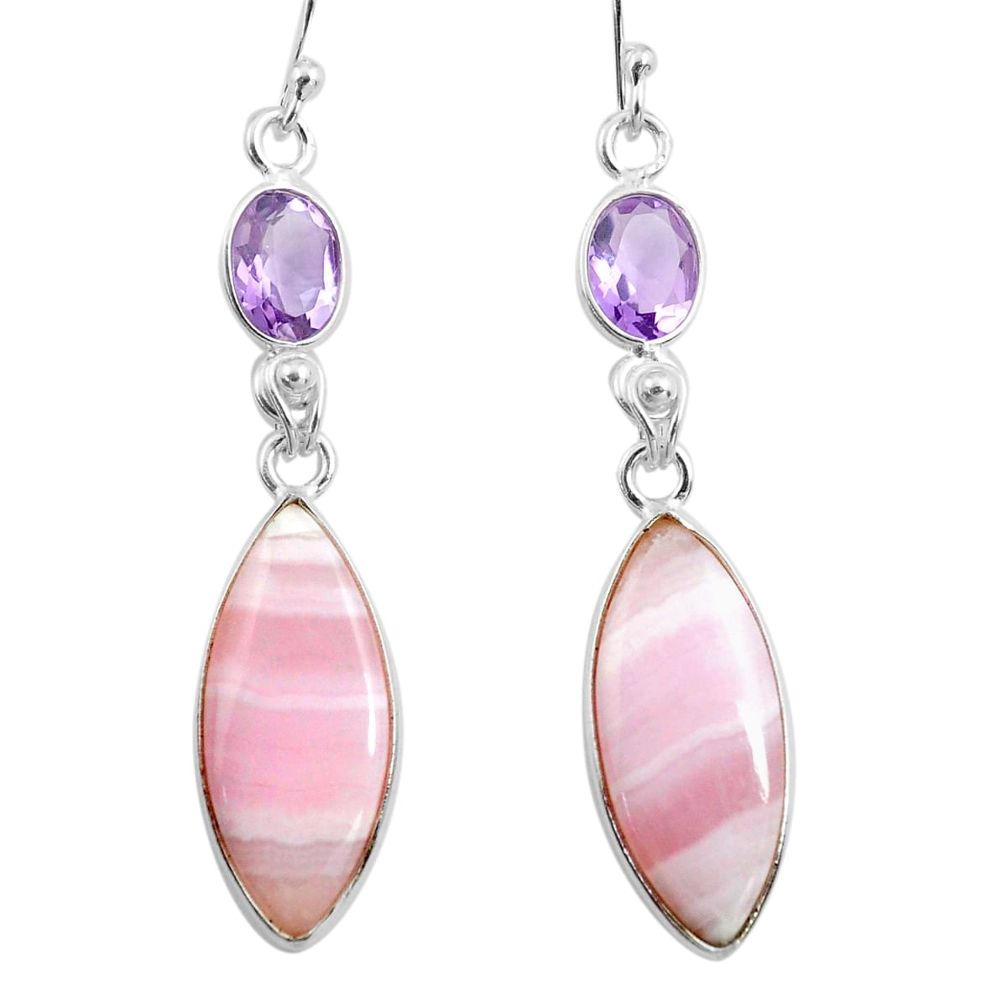 16.07cts natural pink lace agate amethyst 925 silver dangle earrings p78485
