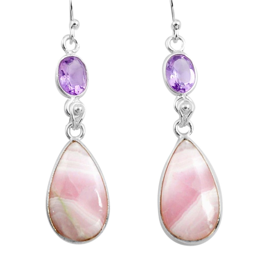 17.35cts natural pink lace agate amethyst 925 silver dangle earrings p78489