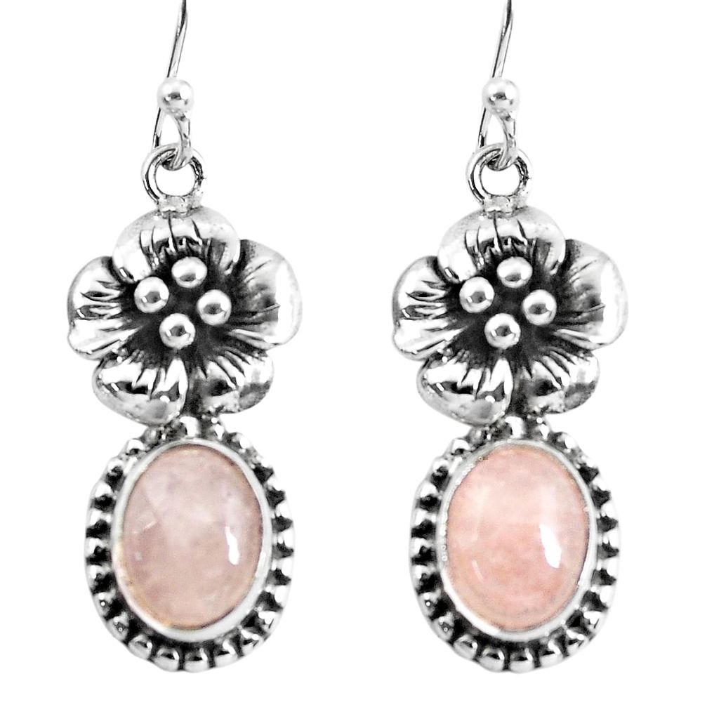 6.32cts natural pink morganite 925 sterling silver flower earrings p54933