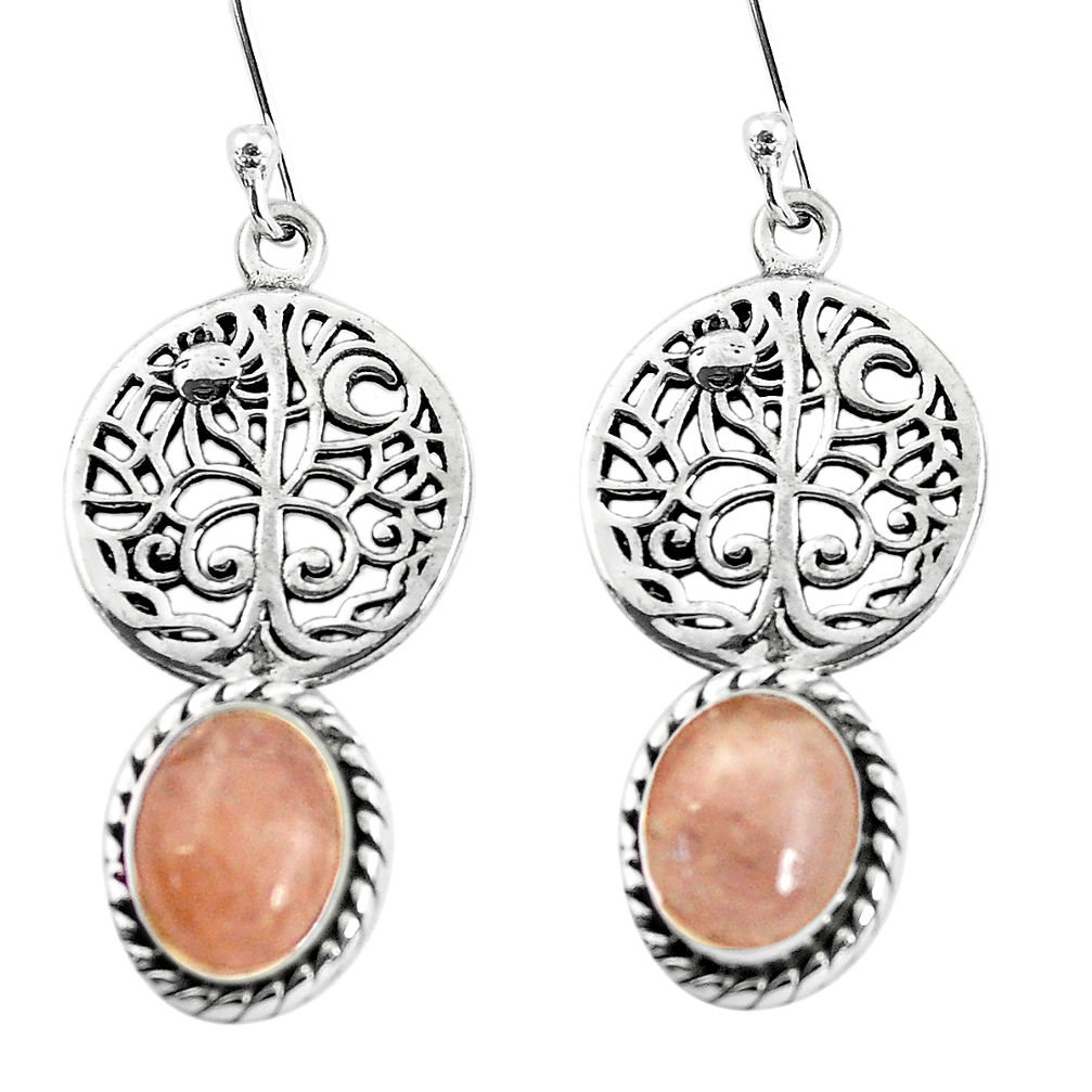 6.10cts natural pink morganite 925 sterling silver tree of life earrings p60802