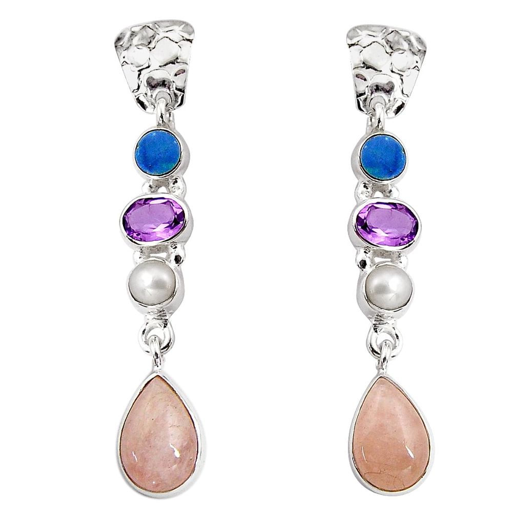 14.88cts natural pink morganite pearl amethyst silver dangle earrings d32318