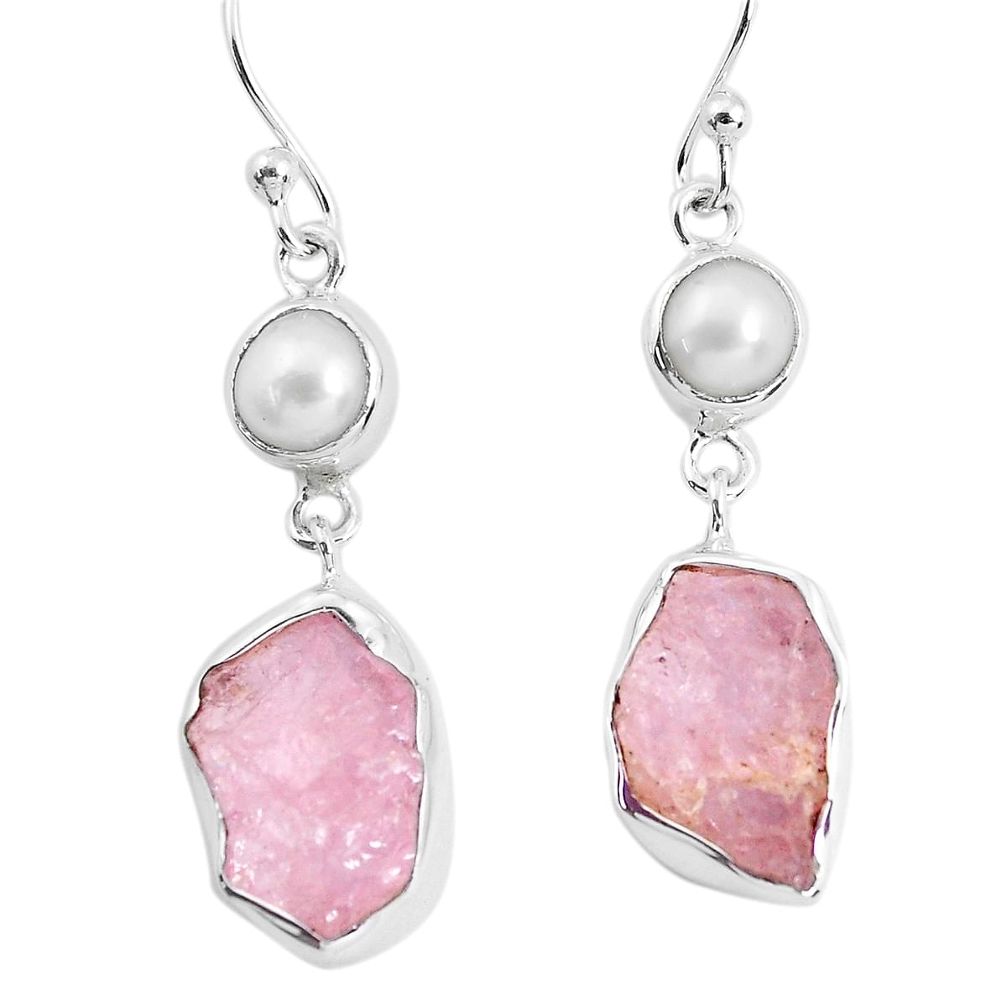 12.96cts natural pink morganite rough pearl 925 silver dangle earrings p51701