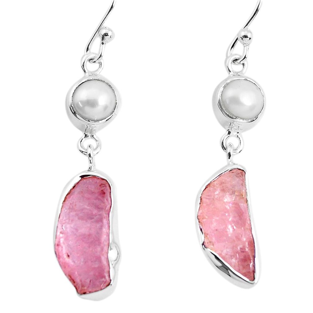 11.13cts natural pink morganite rough pearl 925 silver dangle earrings p51705