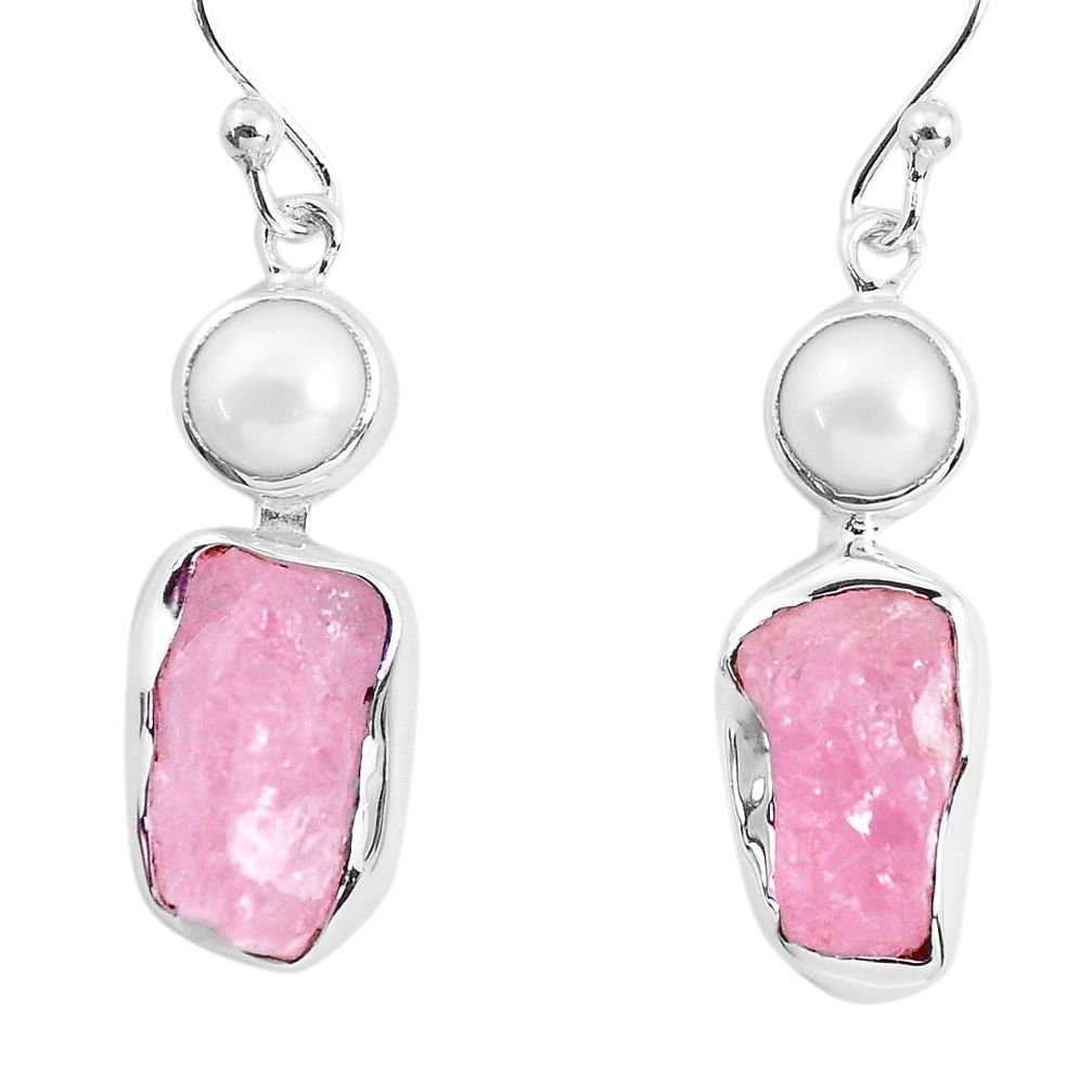 12.96cts natural pink morganite rough pearl 925 silver dangle earrings p51716