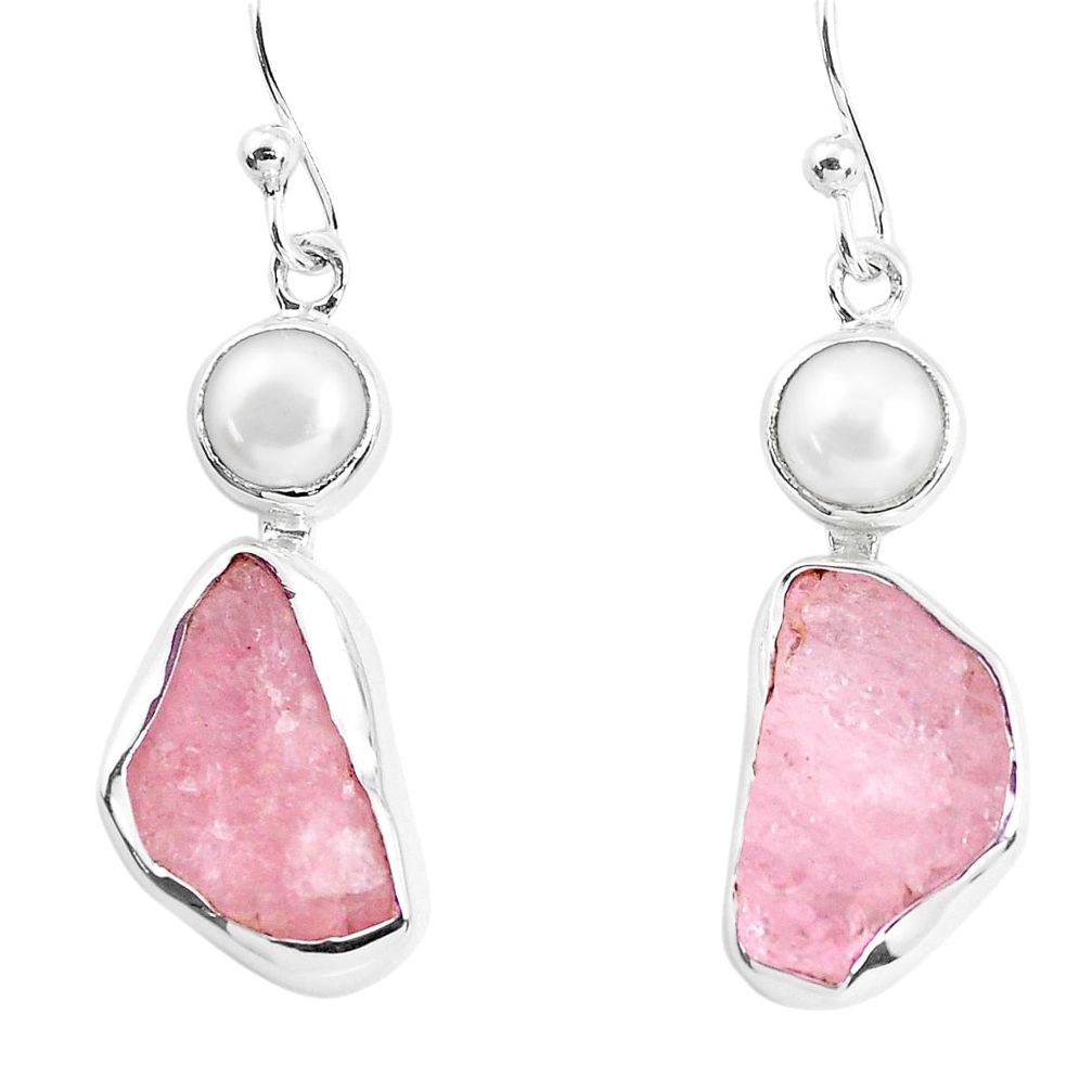 12.03cts natural pink morganite rough pearl 925 silver dangle earrings p51719