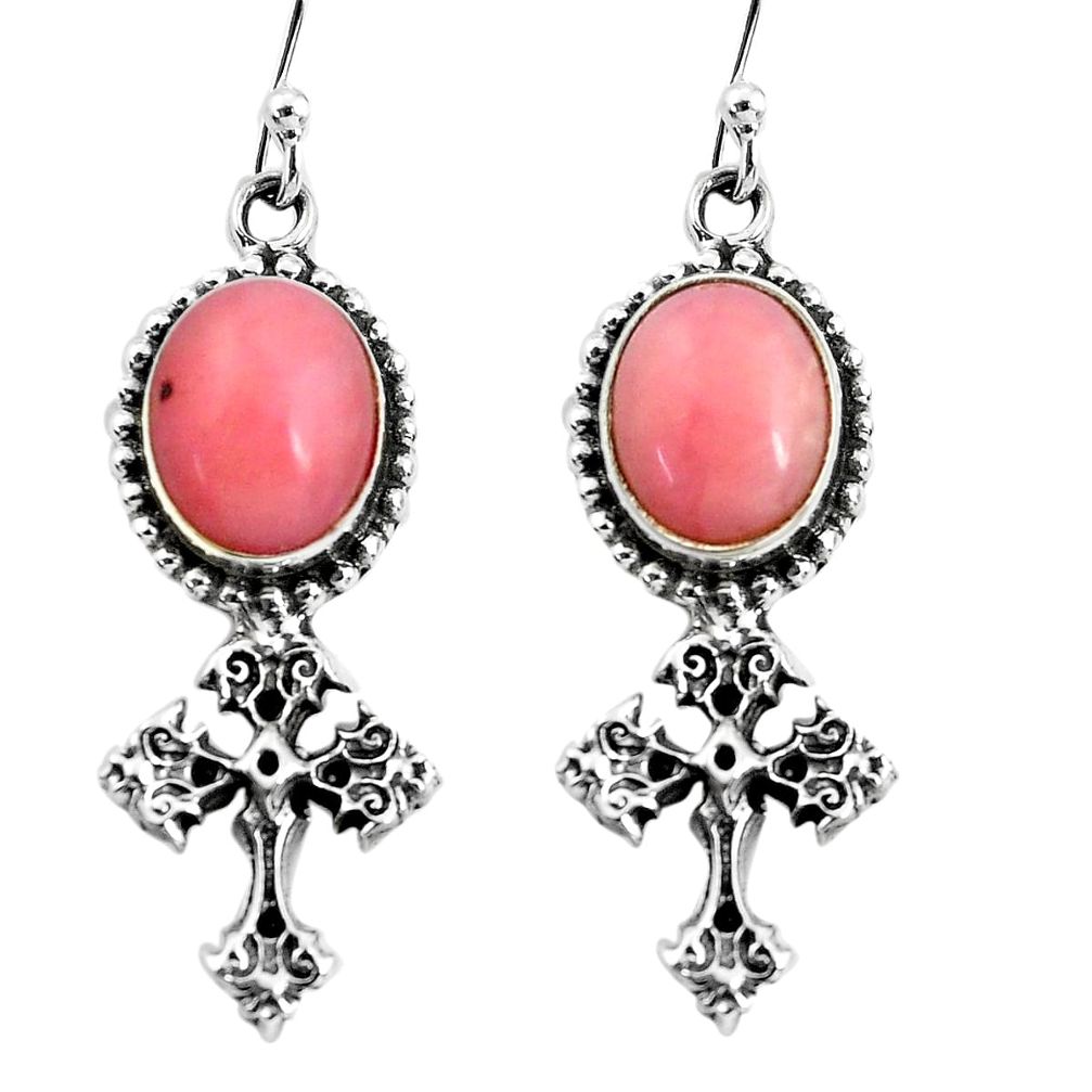7.66cts natural pink opal 925 sterling silver holy cross earrings jewelry p60793