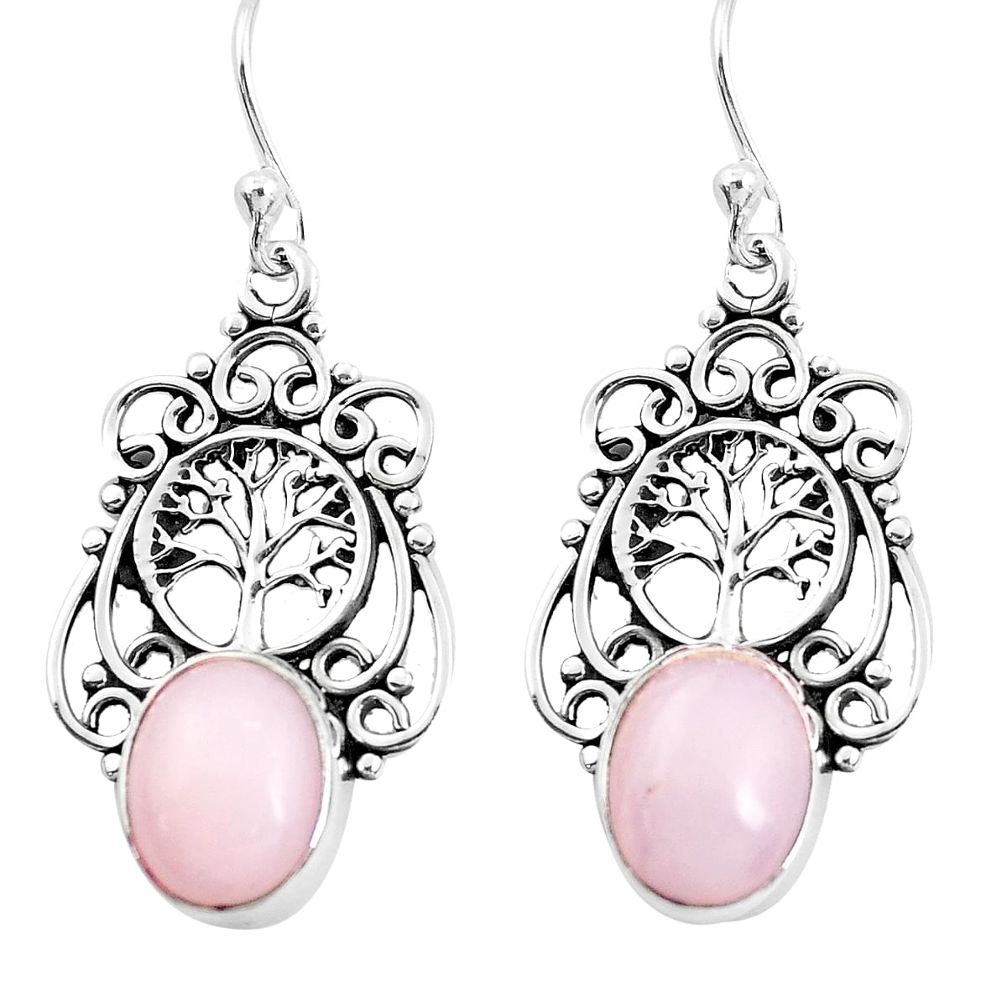 7.88cts natural pink opal 925 sterling silver tree of life earrings p52255