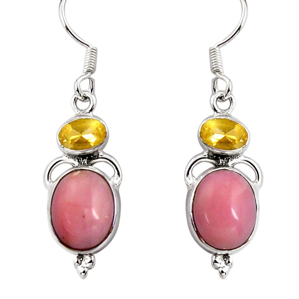 8.79cts natural pink opal citrine 925 sterling silver dangle earrings d32354