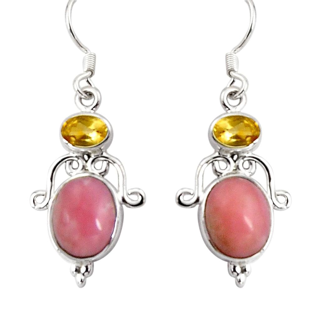 9.18cts natural pink opal citrine 925 sterling silver dangle earrings d32355