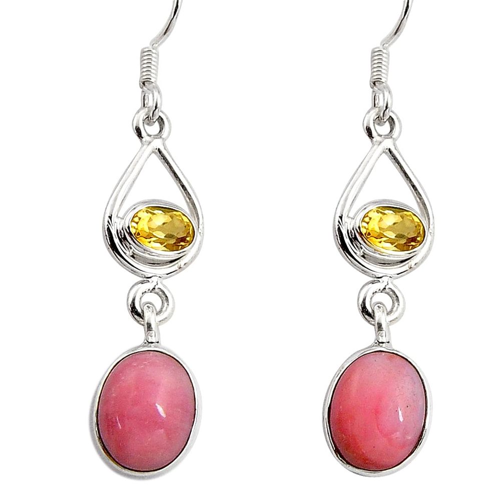 9.18cts natural pink opal citrine 925 sterling silver dangle earrings d32357