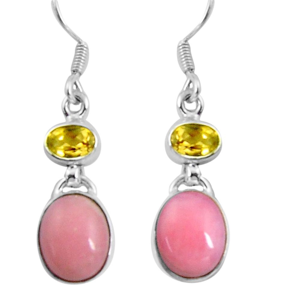 8.24cts natural pink opal citrine 925 sterling silver dangle earrings d32457