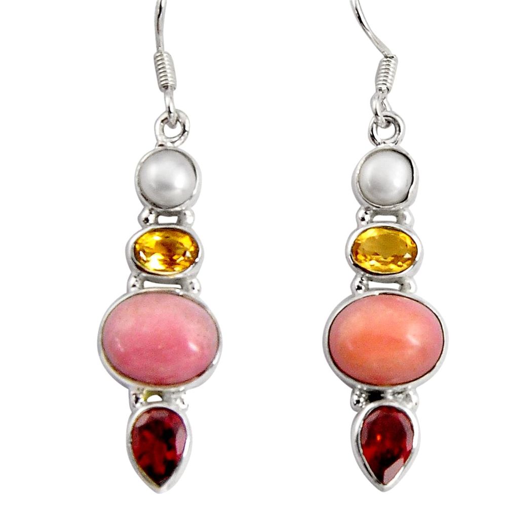 12.34cts natural pink opal garnet 925 sterling silver dangle earrings d32301