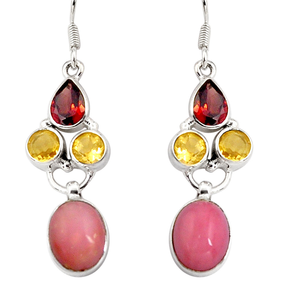 12.36cts natural pink opal garnet 925 sterling silver dangle earrings d32349