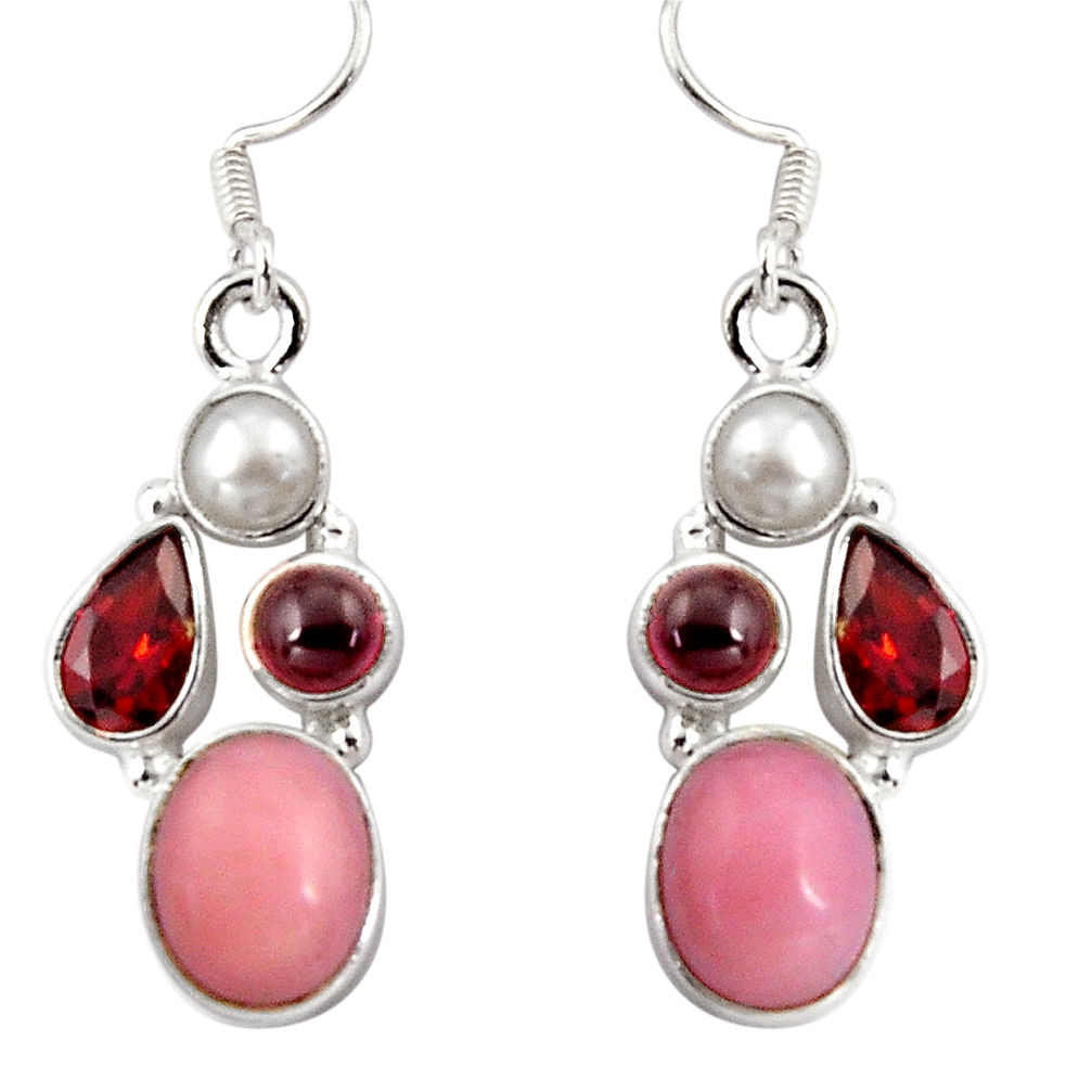 14.94cts natural pink opal garnet 925 sterling silver dangle earrings d32352