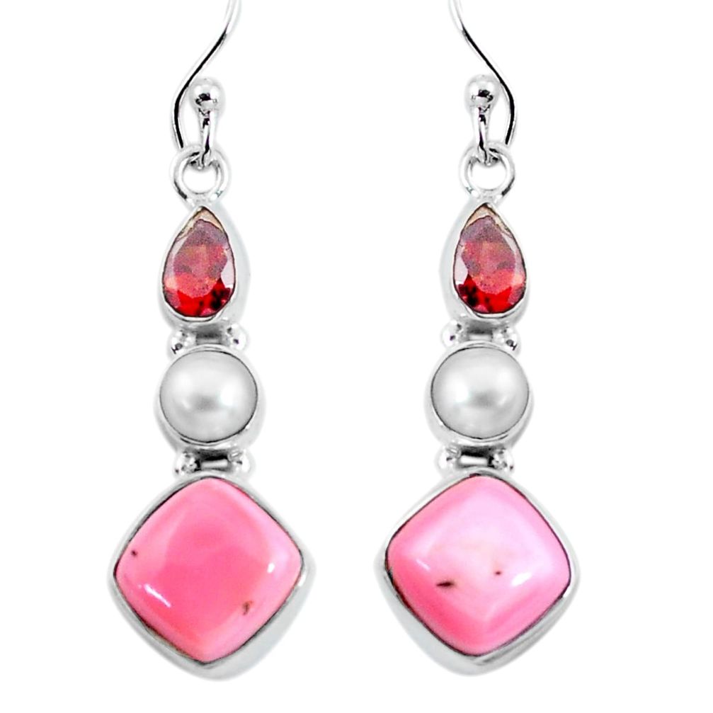 10.78cts natural pink opal garnet 925 sterling silver dangle earrings p57372