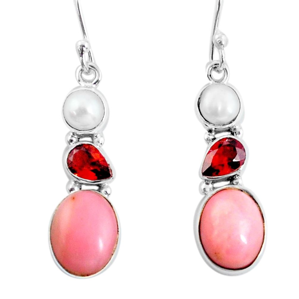 10.37cts natural pink opal garnet 925 sterling silver dangle earrings p57377