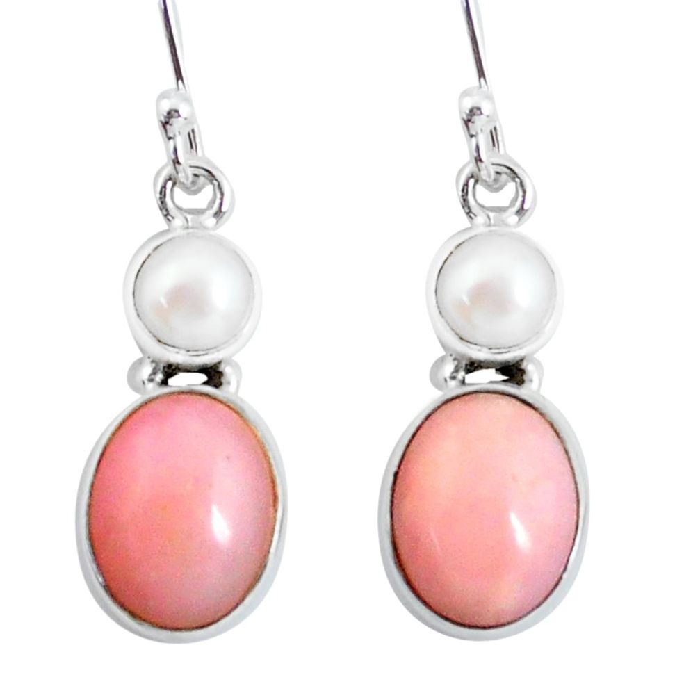 7.97cts natural pink opal pearl 925 sterling silver dangle earrings p57551