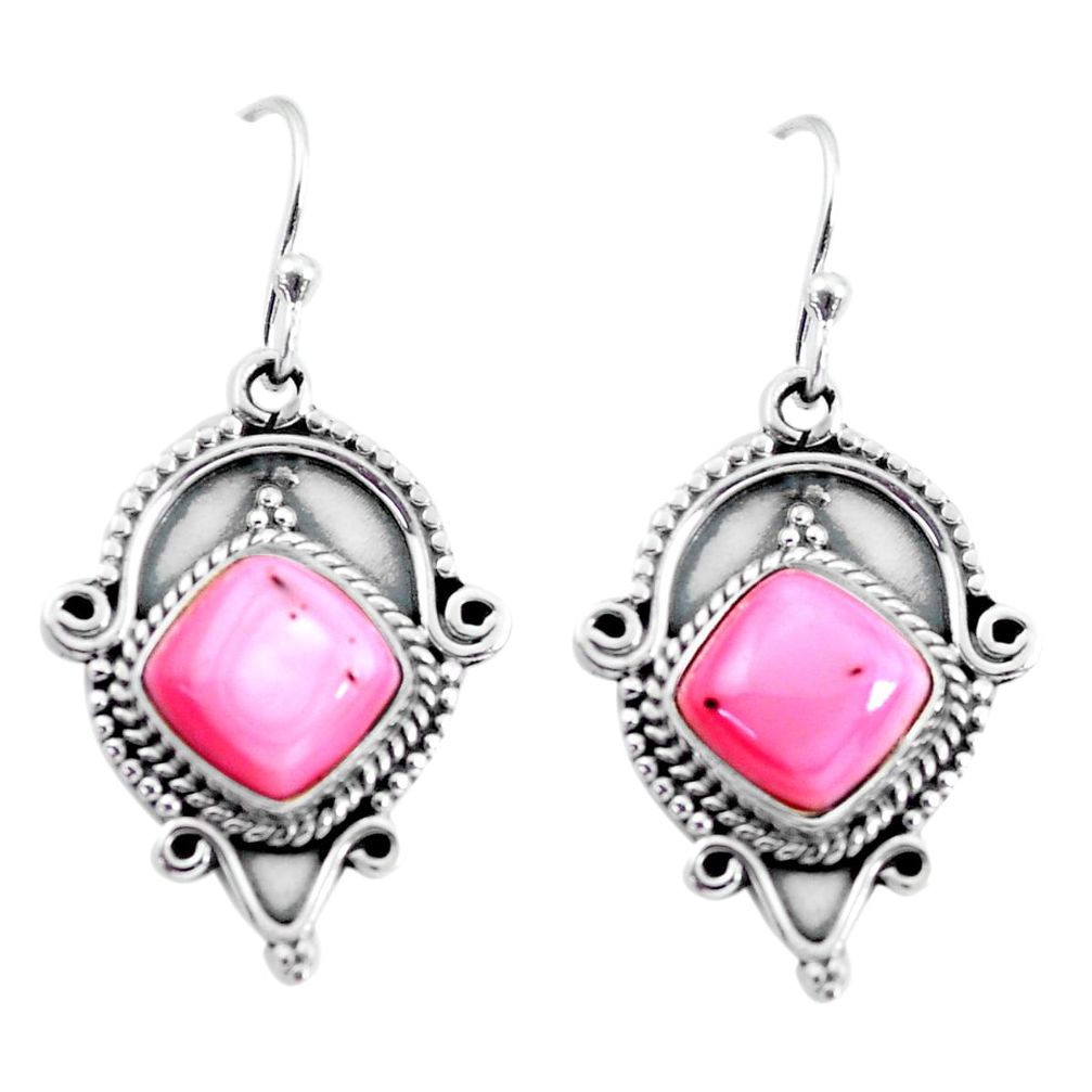 8.43cts natural pink queen conch shell 925 silver dangle earrings p58198