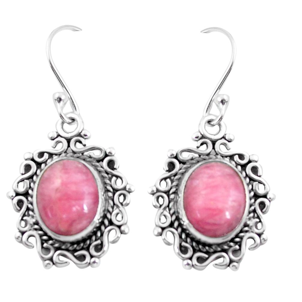 7.97cts natural pink rhodochrosite inca rose 925 silver dangle earrings d31582