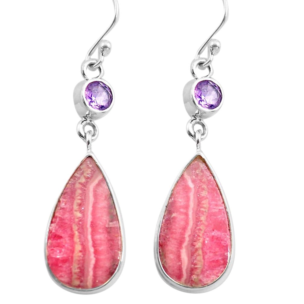 19.23cts natural pink rhodochrosite inca rose 925 silver dangle earrings p72752