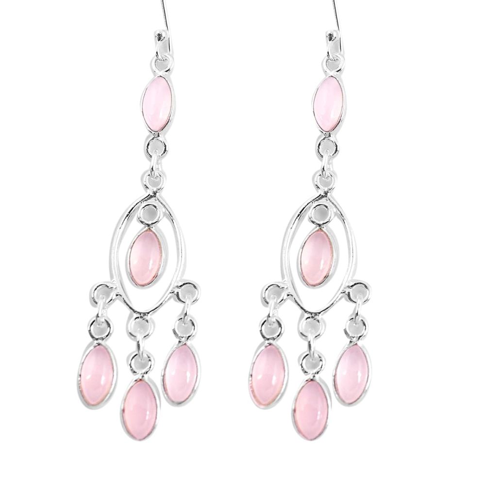 14.79cts natural pink rose quartz 925 sterling silver chandelier earrings p49003