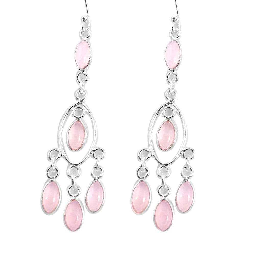 14.69cts natural pink rose quartz 925 sterling silver chandelier earrings p49005