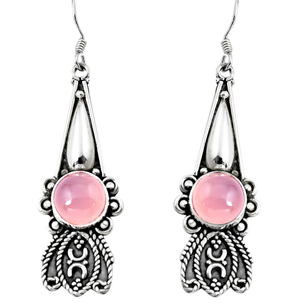 11.54cts natural pink rose quartz 925 sterling silver dangle earrings d32542