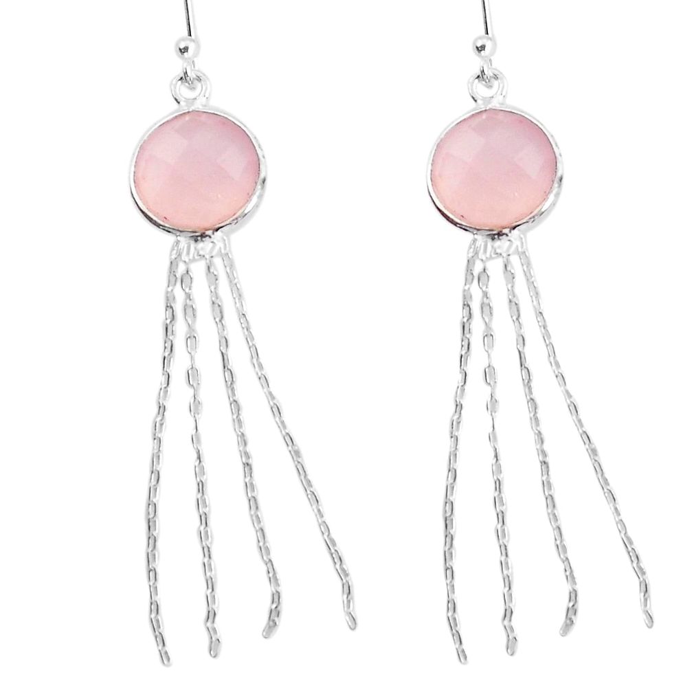8.76cts natural pink rose quartz 925 sterling silver dangle earrings p45136