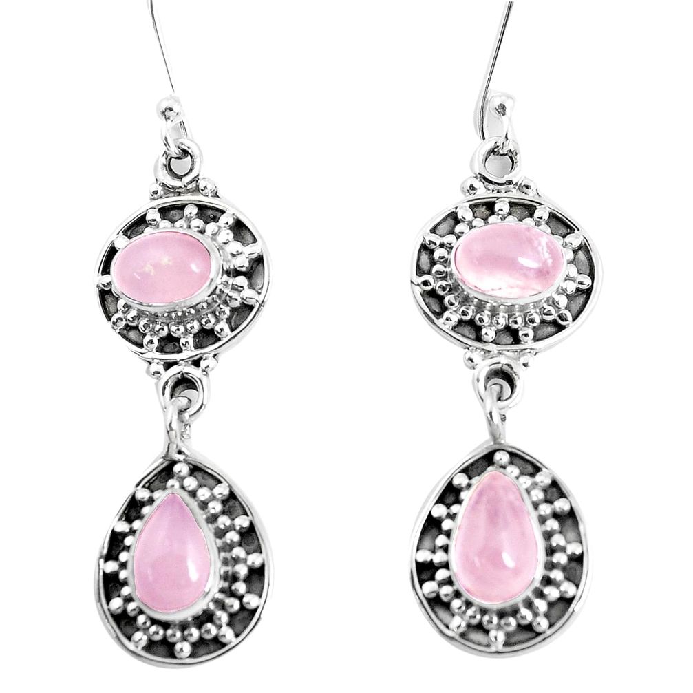 6.32cts natural pink rose quartz 925 sterling silver dangle earrings p51526