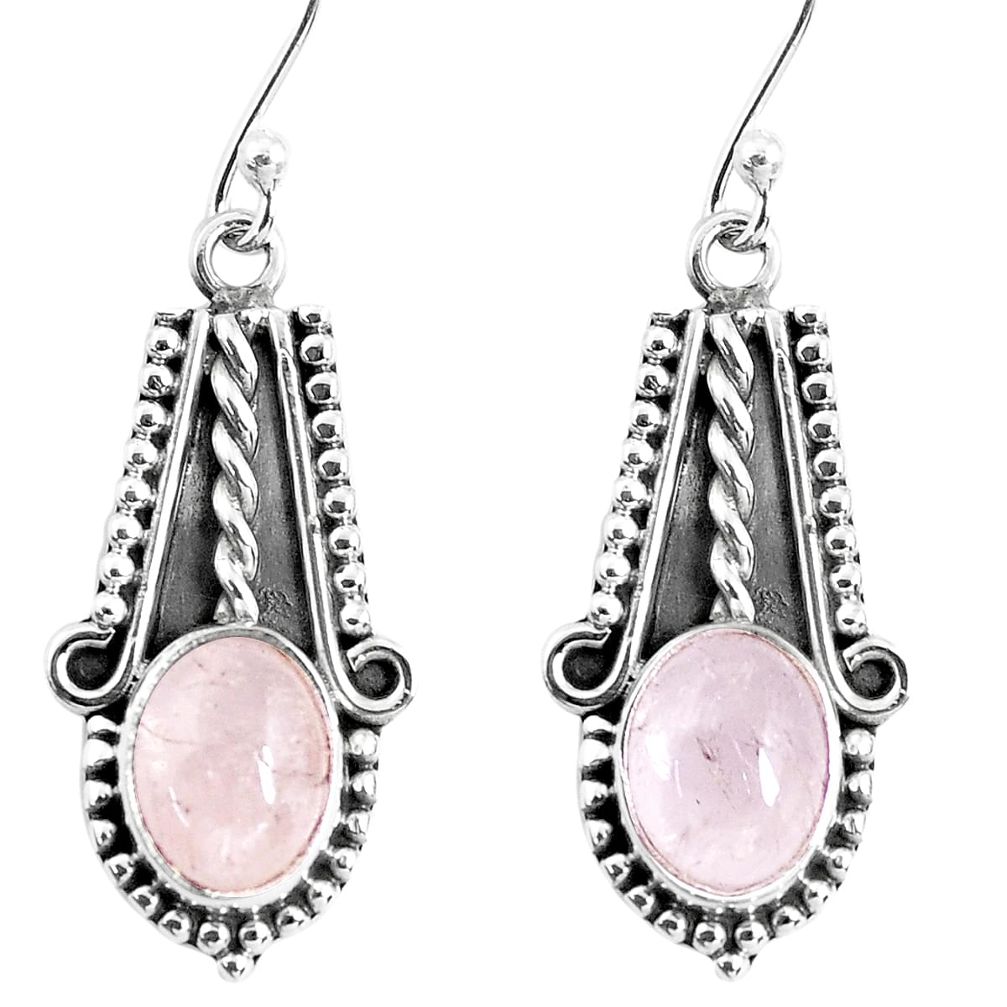 6.02cts natural pink rose quartz 925 sterling silver dangle earrings p52811