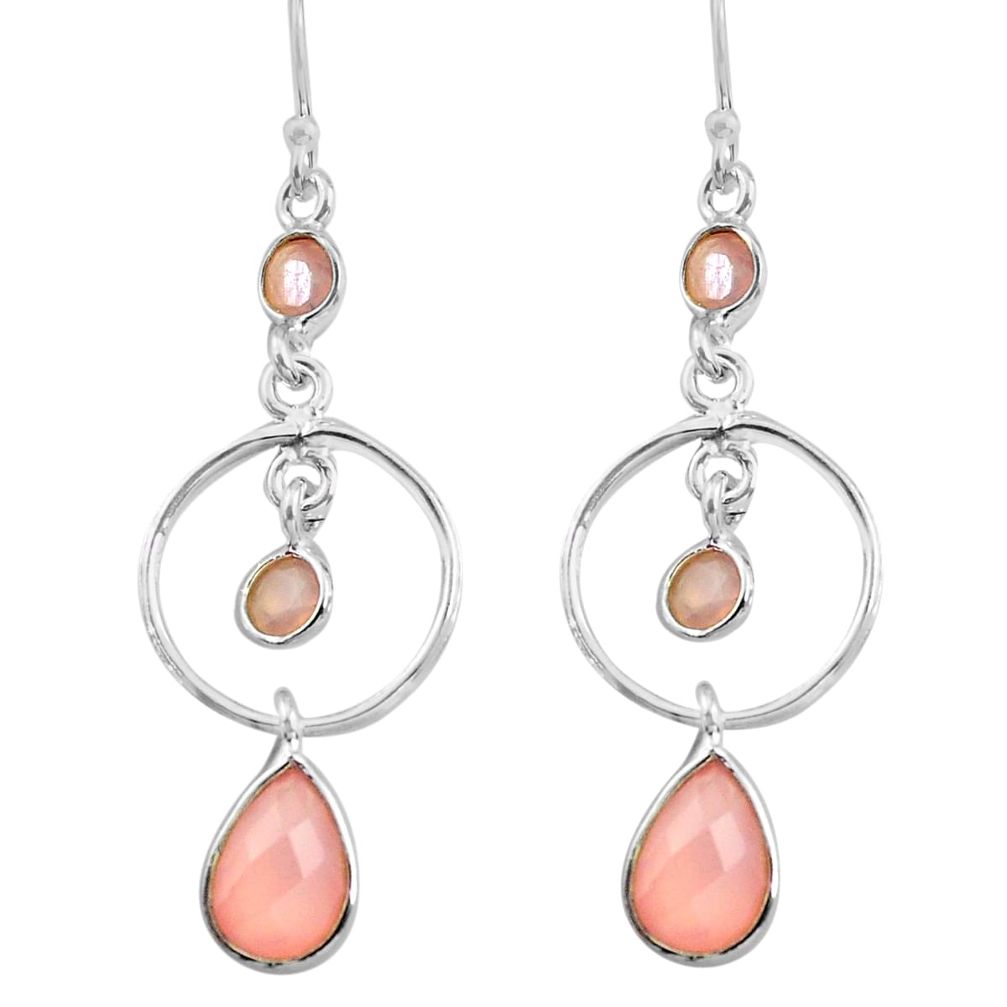 7.24cts natural pink rose quartz 925 sterling silver dangle earrings p77366