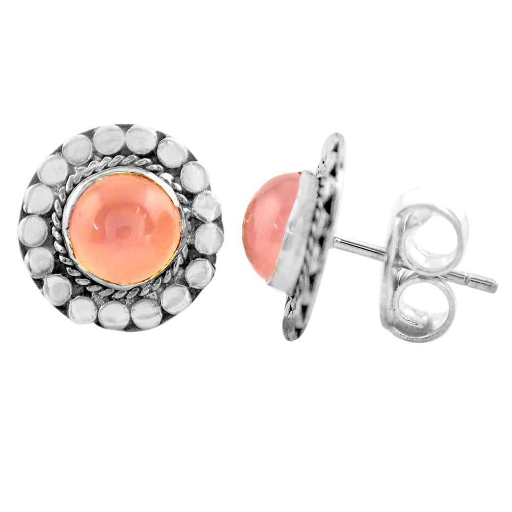 5.22cts natural pink rose quartz 925 sterling silver stud earrings p74647