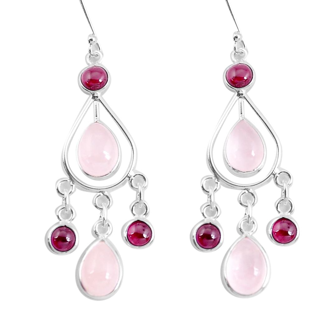 16.85cts natural pink rose quartz garnet 925 silver chandelier earrings p48970