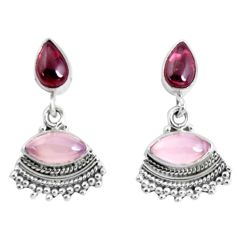 7.66cts natural pink rose quartz garnet 925 silver dangle earrings p51572