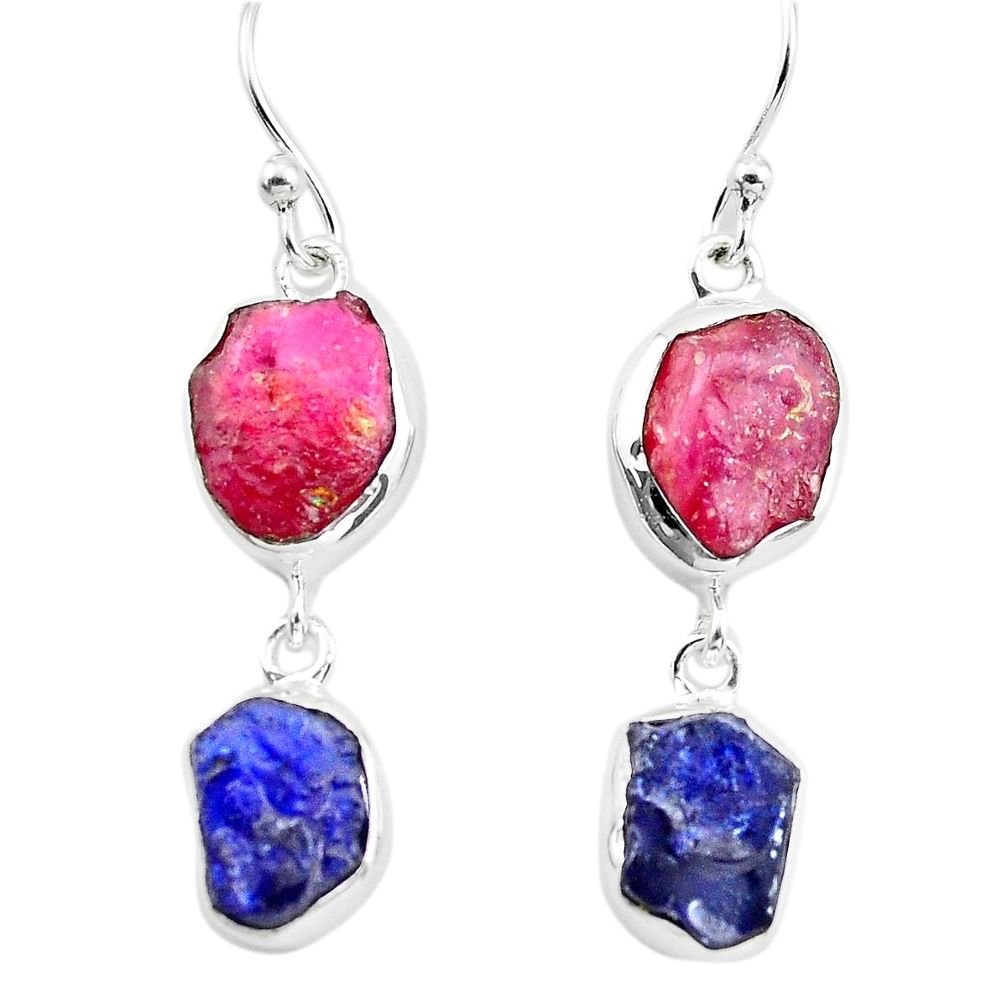 15.02cts natural pink ruby rough sapphire rough 925 silver earrings p73861