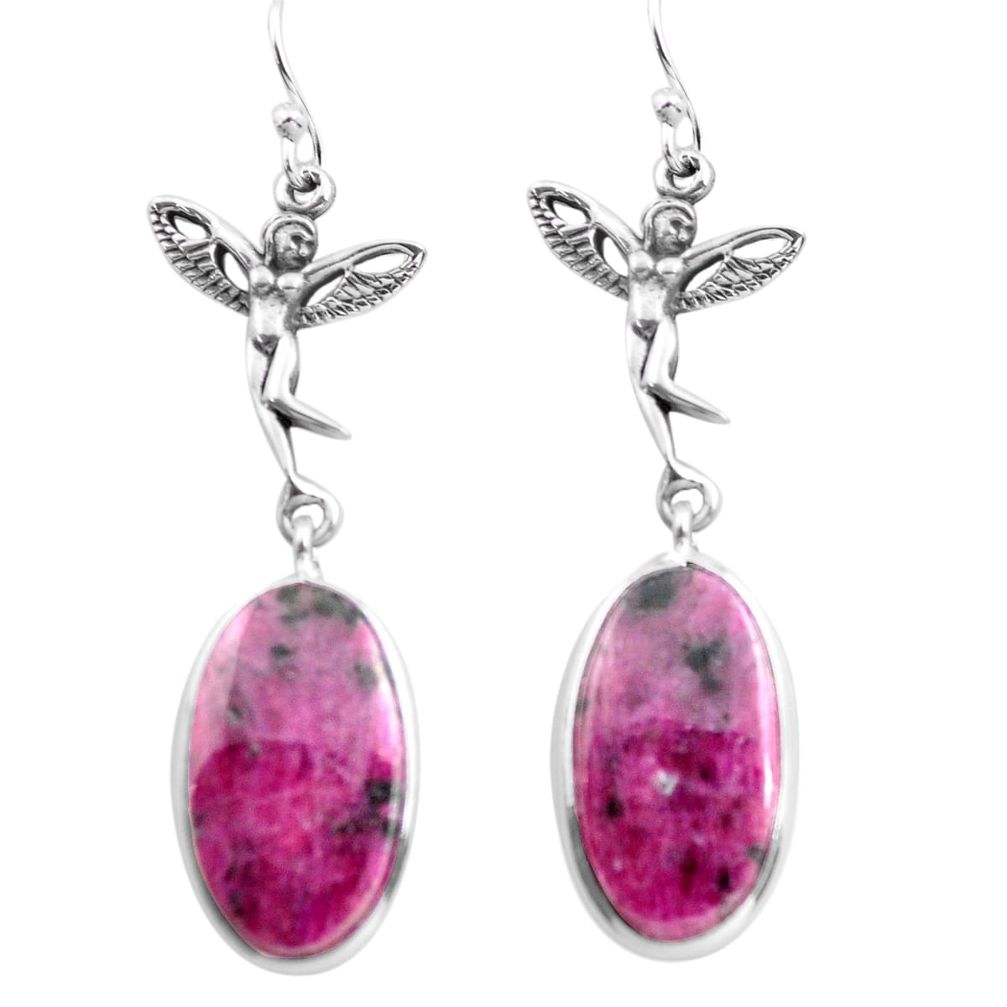 20.65cts natural pink ruby zoisite 925 silver angel wings fairy earrings p72571