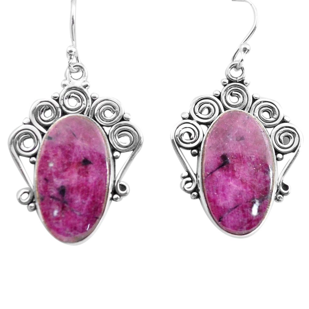 21.67cts natural pink ruby zoisite 925 sterling silver dangle earrings p72715