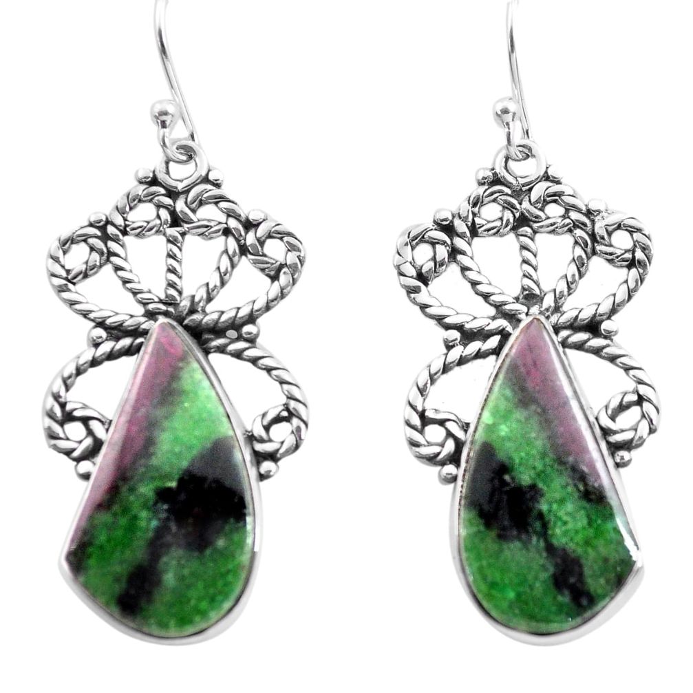 19.82cts natural pink ruby zoisite 925 sterling silver dangle earrings p72716