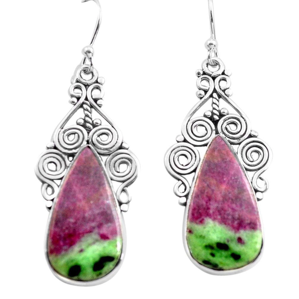 21.67cts natural pink ruby zoisite 925 sterling silver dangle earrings p72717