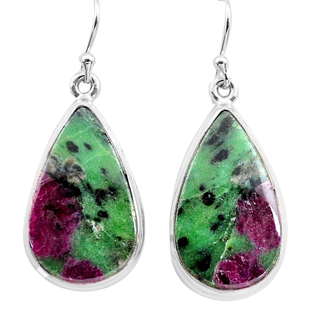 23.41cts natural pink ruby zoisite 925 sterling silver dangle earrings p72733
