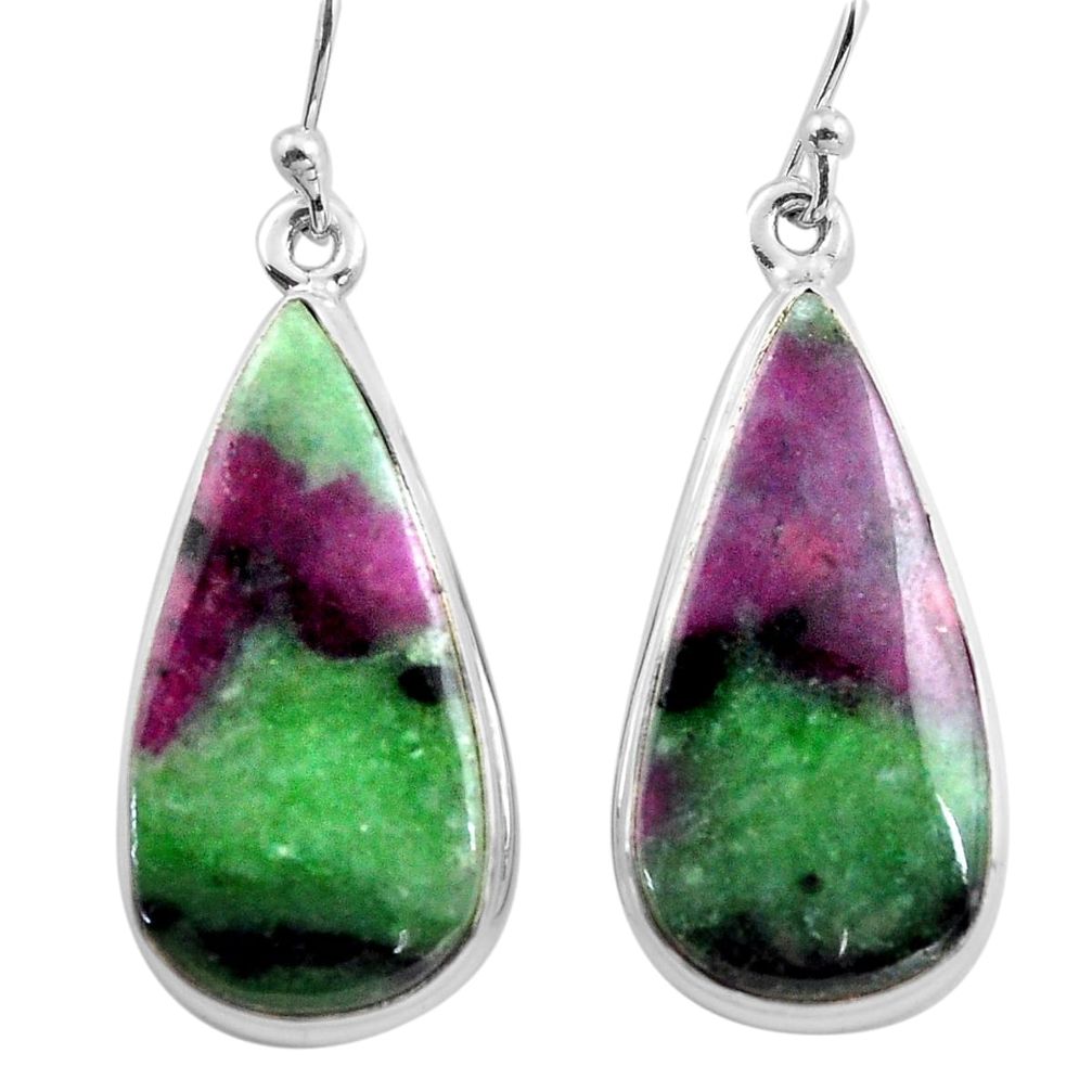 25.57cts natural pink ruby zoisite 925 sterling silver dangle earrings p88729