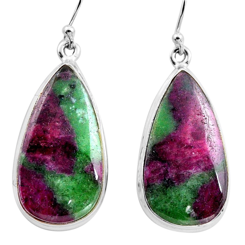 30.97cts natural pink ruby zoisite 925 sterling silver dangle earrings p88734