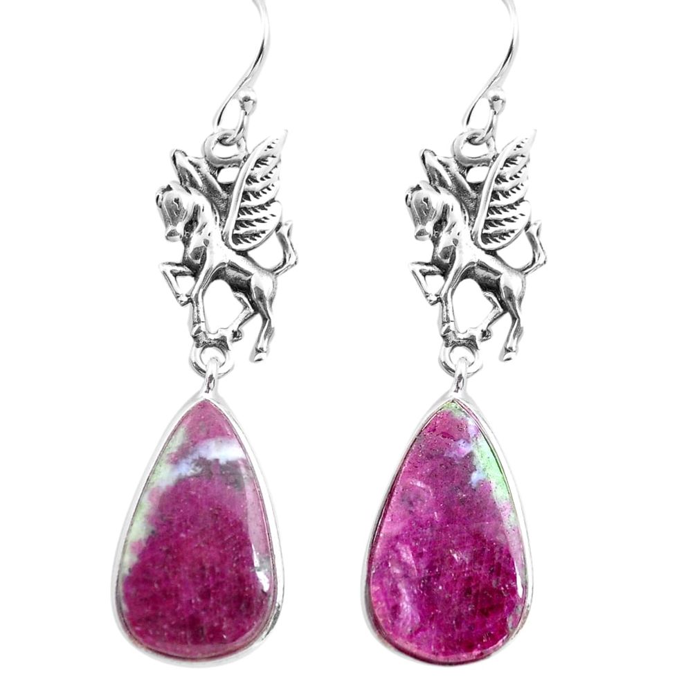 20.07cts natural pink ruby zoisite 925 sterling silver unicorn earrings p72572