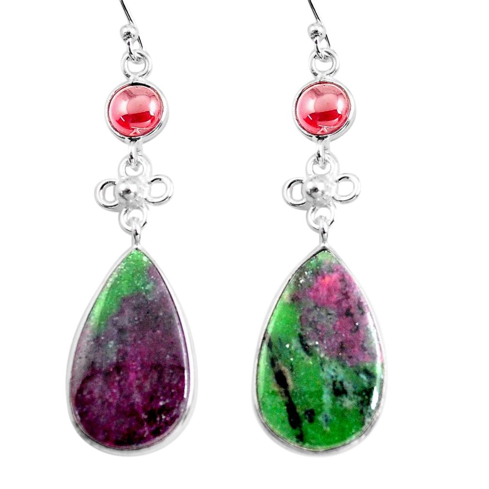 19.76cts natural pink ruby zoisite garnet 925 silver dangle earrings p78717