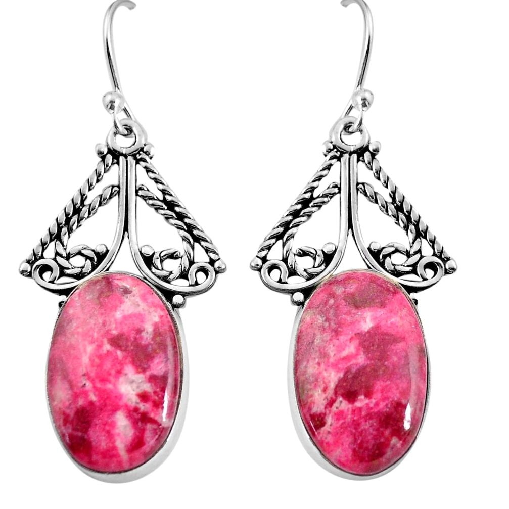 19.82cts natural pink thulite (unionite, pink zoisite) silver earrings p91946