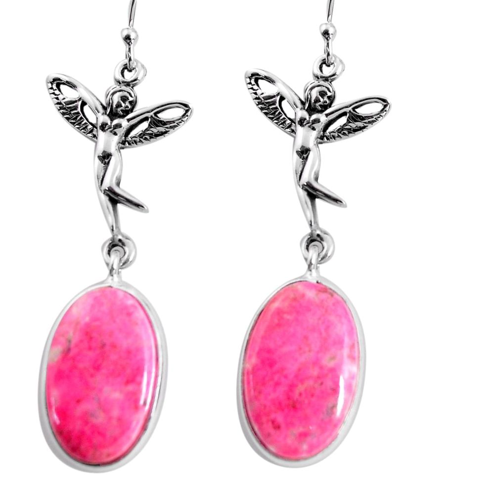 20.94cts natural pink thulite 925 silver angel wings fairy earrings p91852