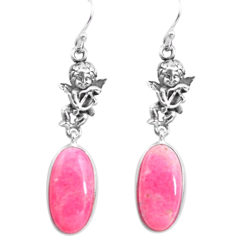 17.57cts natural pink thulite 925 silver cupid angel wings earrings p72556