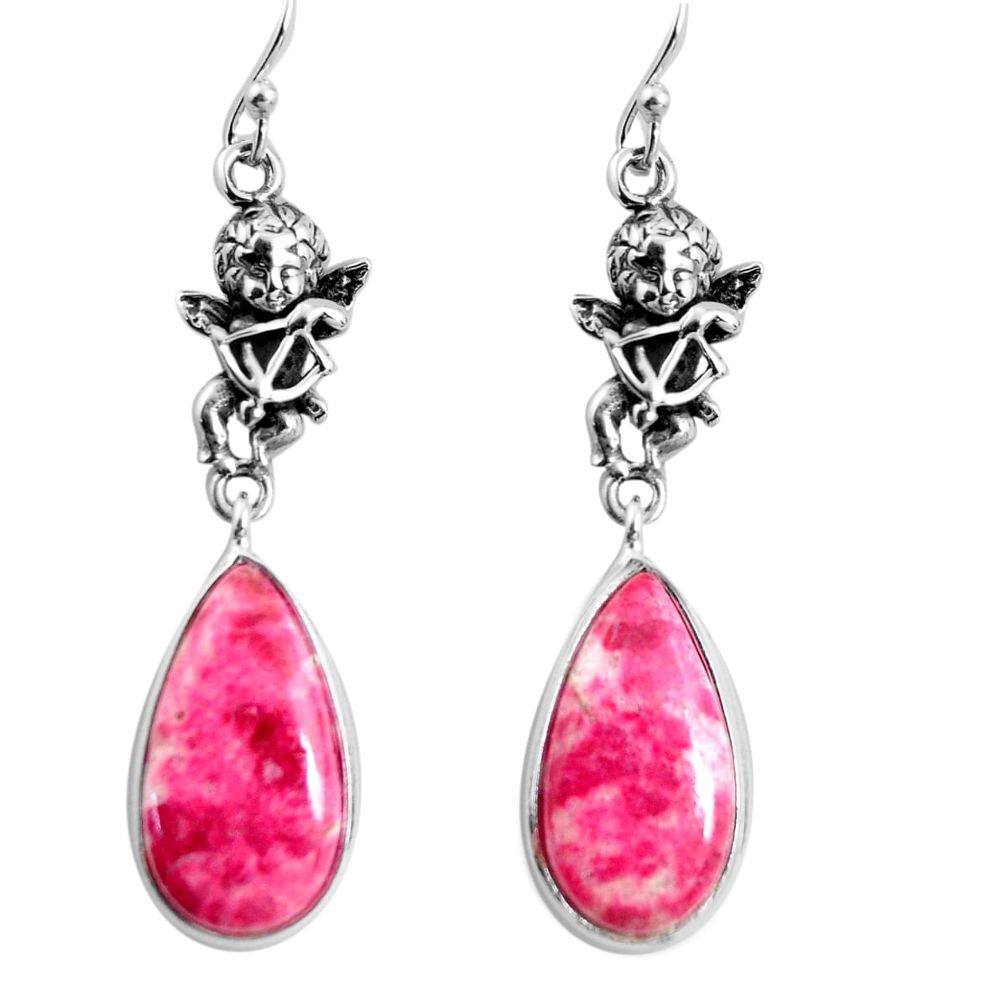 19.29cts natural pink thulite 925 silver cupid angel wings earrings p91853