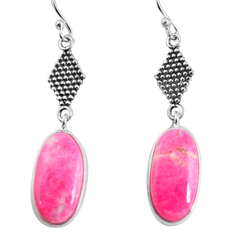14.73cts natural pink thulite 925 silver dangle earrings jewelry p91850